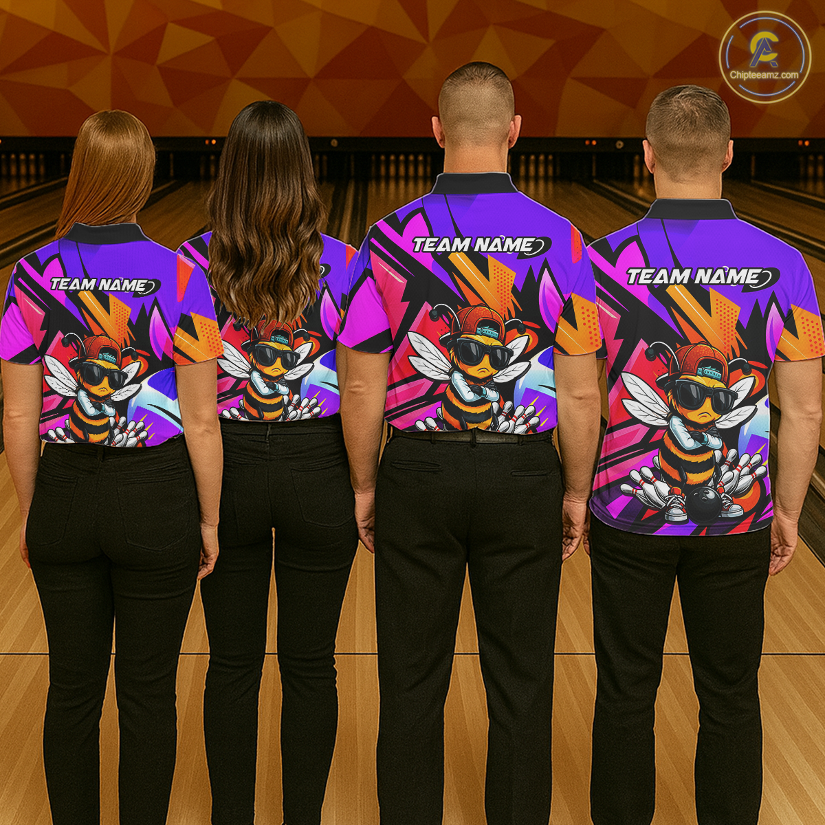 Custom Funny Bee Graffiti Pattern Bowling Jersey for Men Bowling Team Shirts Polo & 1/4 Zip HNT174