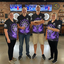 Load image into Gallery viewer, Black Purple Flaming Skeleton Darts Custom Women's Dart Polo Shirts Team Dart League Jerseys NYN2074