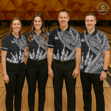 Load image into Gallery viewer, Black and White Tribal Pattern Bowling Jersey for Men Bowling Uniform Bowling Team Shirts HNT225