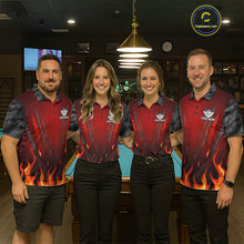 Load image into Gallery viewer, Personalized 8 Ball Red Flames Pool Billiard Polo &amp; 1/4 Zip For Women Custom Camo Billiard Team Jerseys NYN3011