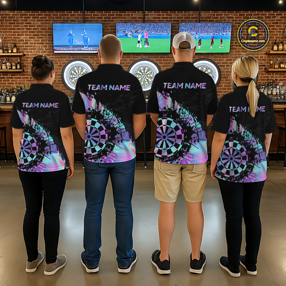 Purple Holographic Dartboard Grunge Dart Polo Shirts For Women Custom Name For Darters NYN2282