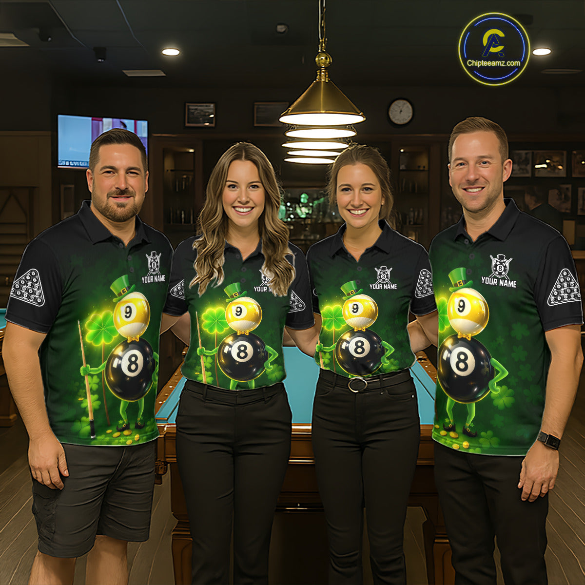 Funny Shamrock Pool 9 Ball & 8 Ball Men's Billiard Team Shirt Custom Patrick Day Billiard Attire NYN2473
