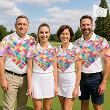 Load image into Gallery viewer, Geometric Pink Mens Golf Polo Shirts Custom Name Golf Shirts For Men Personalized Golf Gifts NHN0089