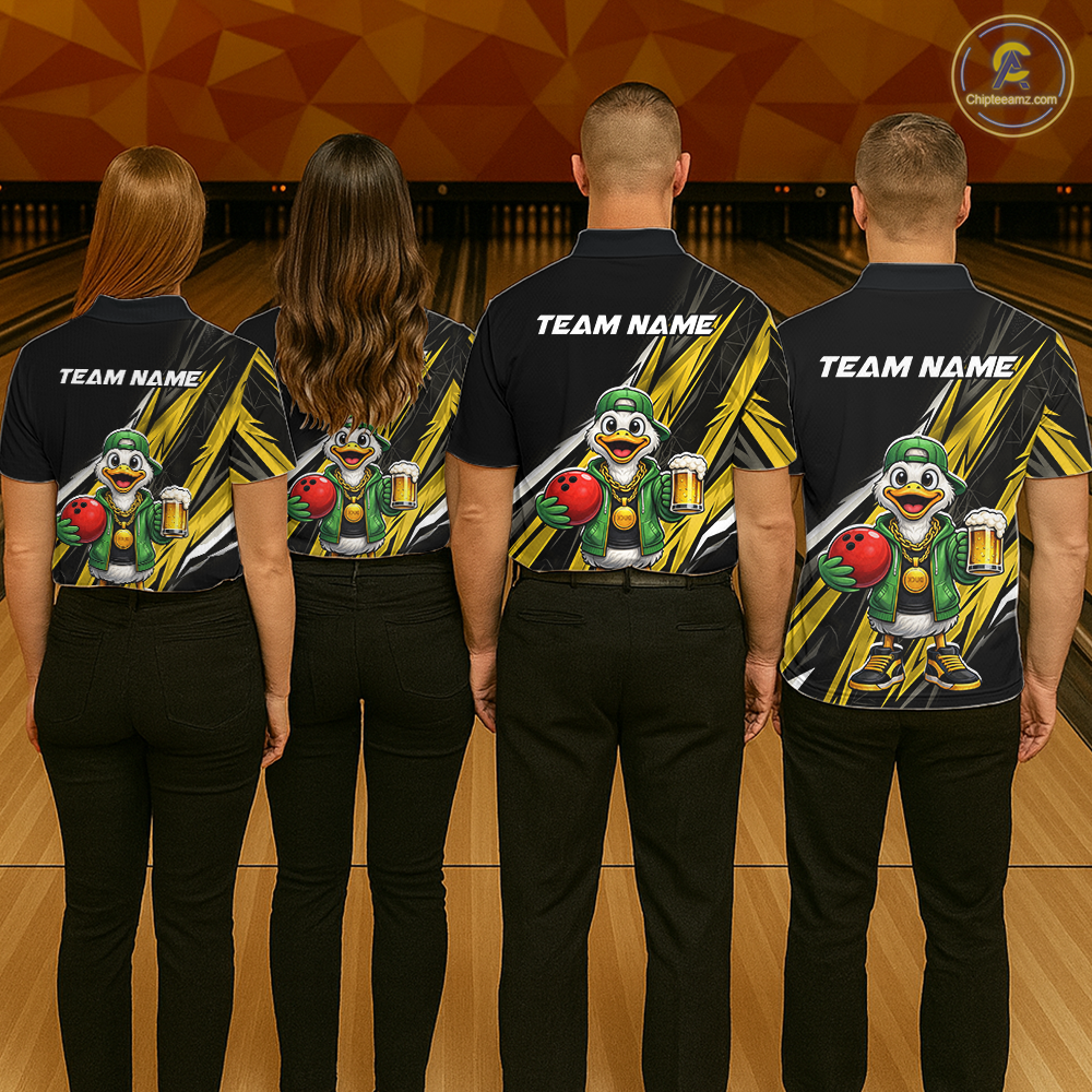 Custom Yellow Beer Duck Bowling Shirt for Men Duck Funny Beer Bowling Team Jersey HNT276
