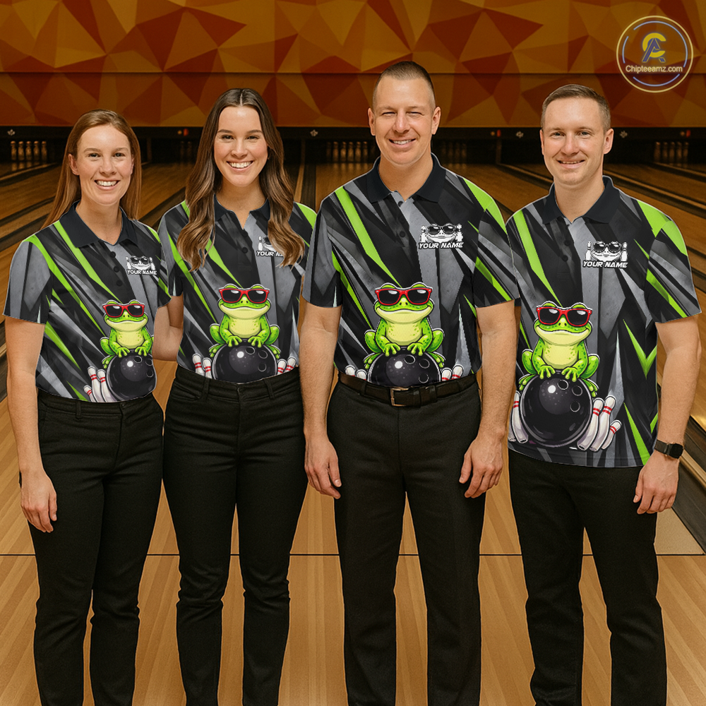 Custom Funny Frog Bowling Jersey for Men Bowling Team Shirts Bowling Polo & 1/4 Zip HNT261