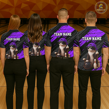 Load image into Gallery viewer, Custom Funny Cat Purple Bowling Jersey for Women Bowling Polo &amp; 1/4 Zip Bowling Team Shirts HNT198