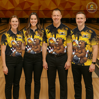 Custom Beer Bear Bowling Jersey for Men Bowling Team Shirts Bowling Polo & 1/4 Zip HNT265