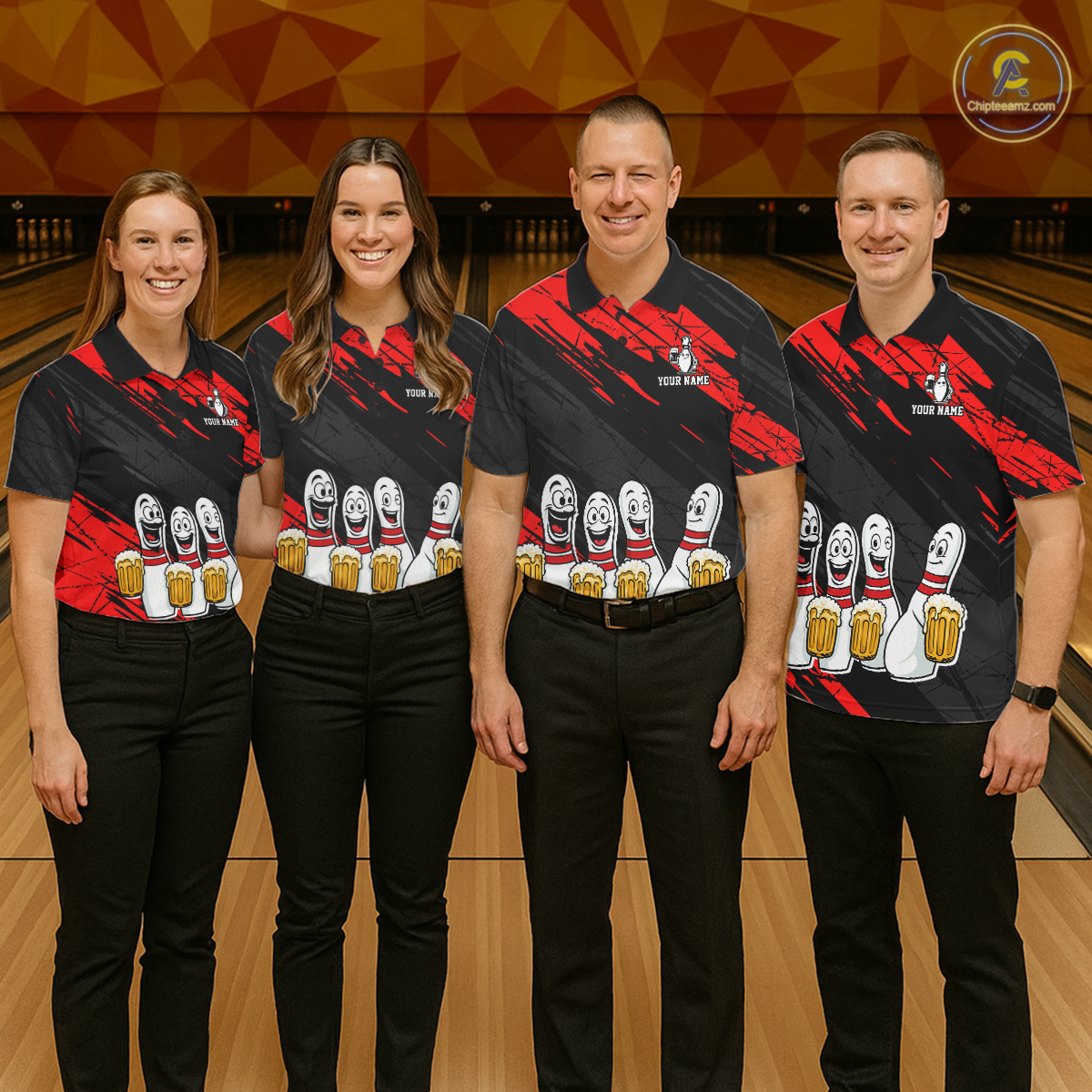 Custom Red Funny Bowling Tournament Jersey for Women Bowling Team Shirts Polo & 1/4 Zip HNT178