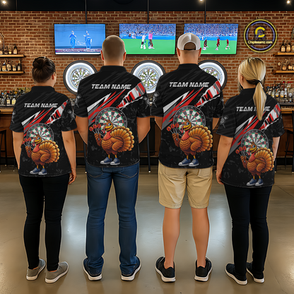 Red Funny Turkey Chicken Darts Shirt for Women Darts Team Jerseys Polo & 1/4 Zip Dart League NNT130