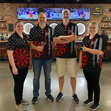 Load image into Gallery viewer, Custom Red US Flag Darts Shirt for Men Darts Team Jerseys Dart Tournament Polo &amp; 1/4 Zip NNT116