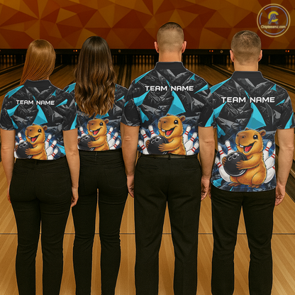 Custom Turquoise Capybara Bowling Jersey for Men Bowling Team Shirts Bowling Polo & 1/4 Zip HNT255