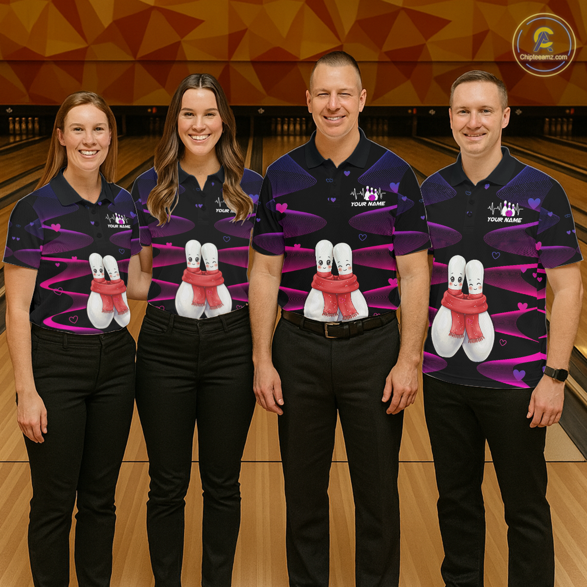Personalized Valentine Bowling Shirt for Couples Bowling Jersey Pink Bowling Gift Polo & 1/4-Zip QZT870