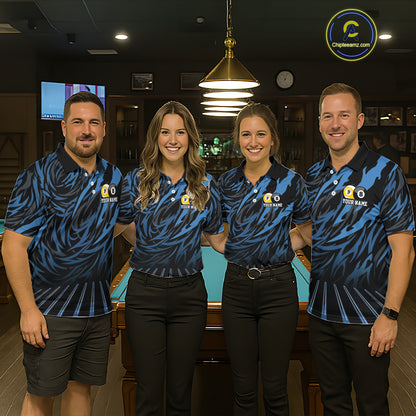Funny 8 Ball & 9 Ball Billiard Polo & 1/4 Zip For Men Custom Pool Cue Pattern Billiard Jerseys |Blue NYN3018