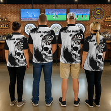 Load image into Gallery viewer, Personalized Skull Dart Shirts for Women Custom Black &amp; White Dart Jersey Polo &amp; Quarter-Zip Dartboard Shirt DHT24