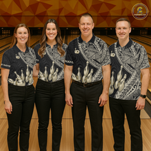 Load image into Gallery viewer, Black and Gold Tribal Pattern Bowling Jersey for Men Bowling Uniform Bowling Team Shirts HNT225
