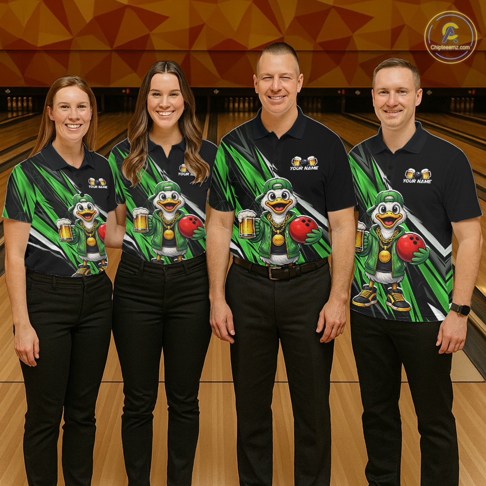 Custom Green Beer Duck Bowling Shirt for Men Duck Funny Beer Bowling Team Jersey HNT276