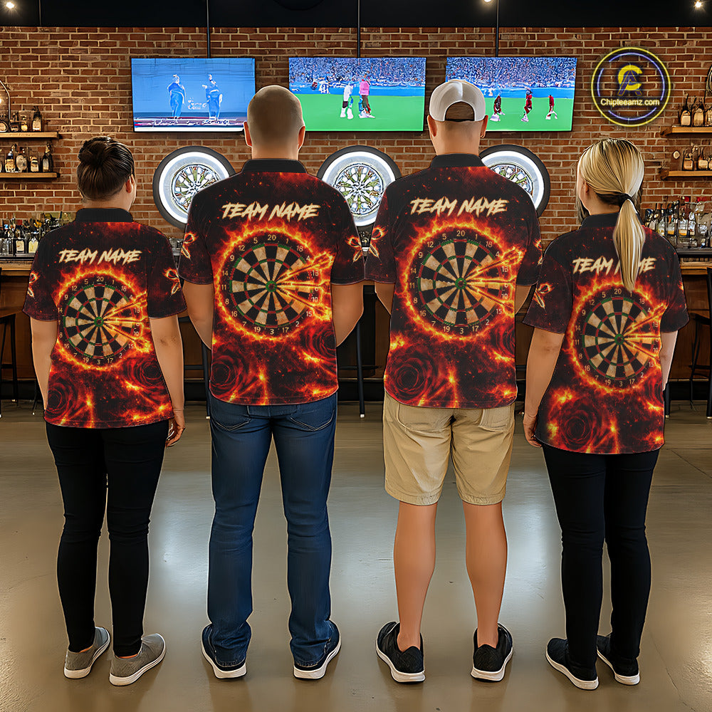 Red Flaming Roses Dartboard & Arrow Custom Women Darts Polo Shirts Fire Flame Dart Jerseys NYN2264