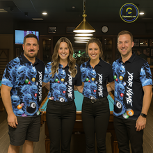 Load image into Gallery viewer, Custom Blue Flame Skull 8 Ball Pool Billiard Shirt for Women Polo &amp; 1/4 Zip, Billiard Team Jerseys NNT160