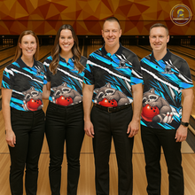 Load image into Gallery viewer, Custom Turquoise Raccoon Funny Bowling Jersey for Women Bowling Team Shirts Polo &amp; 1/4 Zip HNT247