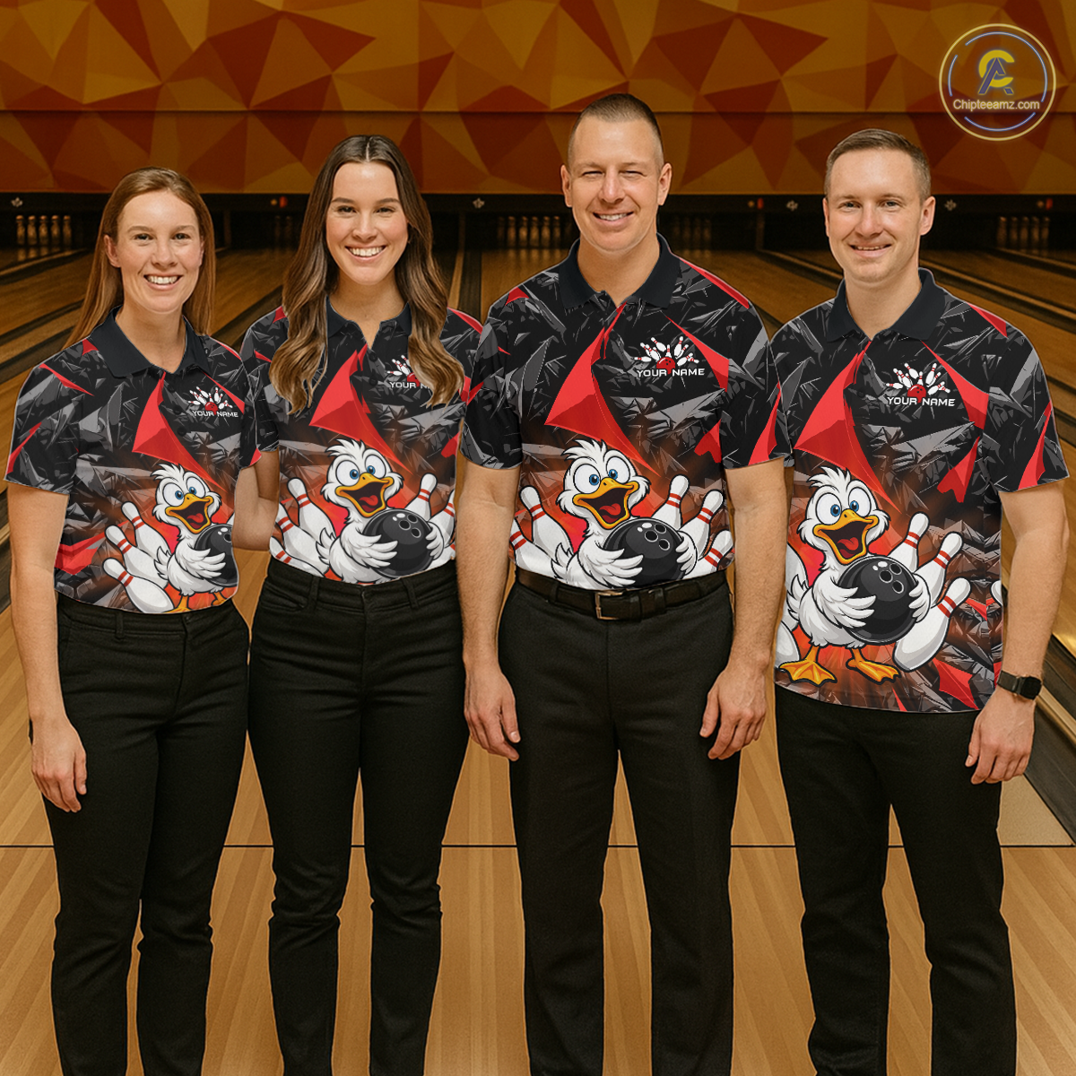 Custom Red Funny Duck Bowling Jersey for Women Bowling League Bowling Team Shirts Polo & 1/4 Zip HN233