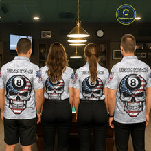 Load image into Gallery viewer, Personalized White Grunge American Flag Skull Pool 8 Ball Men's Billiard Team Shirt Billiard Attire NYN2671