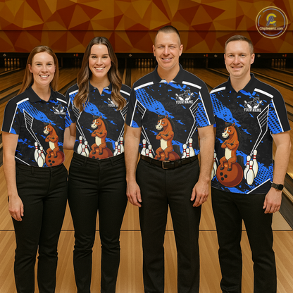 Custom Blue Funny Horse Bowling Tournament Jersey for Men Bowling Team Shirts Polo & 1/4 Zip HNT180
