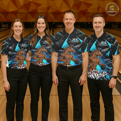 Custom Turquoise Funny Horse Bowling Jersey for Men Bowling Team Shirts Bowling League Polo & 1/4 Zip HNT183