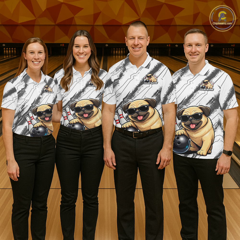 Funny Pug Dog Bowling Team Shirt for Men Custom Bowling Jersey Polo & 1/4-Zip Bowling Unisex QZT984