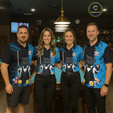 Load image into Gallery viewer, Custom Black Cat 8 Ball Pool Shirts Blue Billiard Shirt for Men Billiard Team Jersey Billiard Gift NNT181