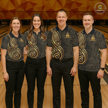 Load image into Gallery viewer, Black And Gold Crown Bowling Ball Polo &amp; 1/4-Zip Shirts For Women Custom Tribal Bowling Team Jerseys NYN3124