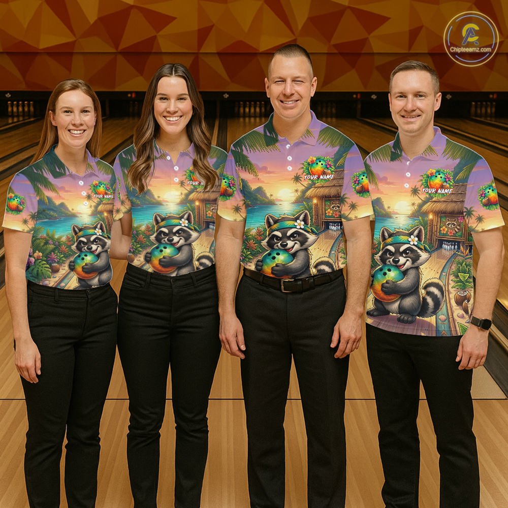 Floral Raccoon Bowling Shirt for Women Custom Bowling Team Jersey Polo & Quarter-Zip QZT993