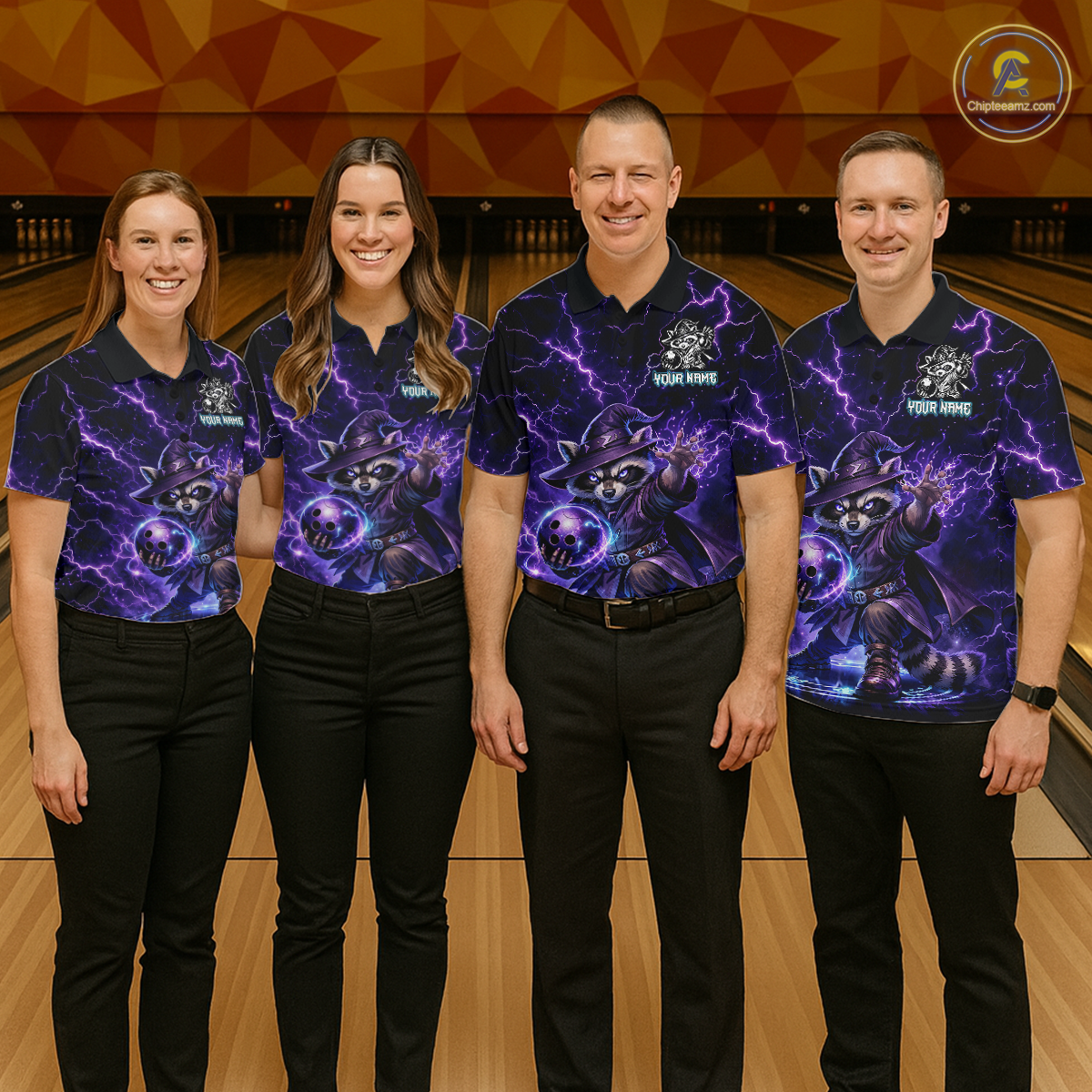 Personalized Raccoon Wizard Bowling Shirt for Women Purple Thunder Lightning Bowling Jersey QZT920