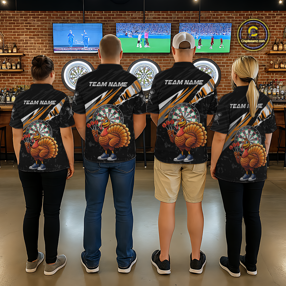Orange Funny Turkey Chicken Darts Shirt for Women Darts Team Jerseys Polo & 1/4 Zip Dart League NNT130