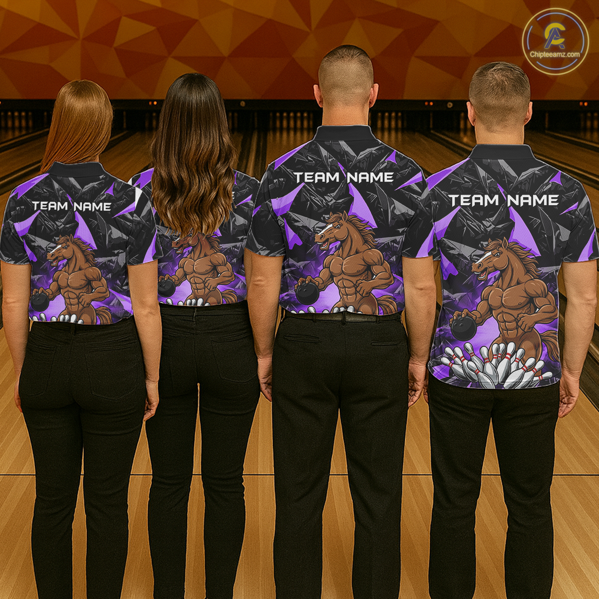Custom Purple Funny Horse Bowling Jersey for Men Bowling Team Shirts Bowling League Polo & 1/4 Zip HNT183