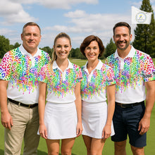 Load image into Gallery viewer, Mens Golf Polo Shirts Colorful Neon Watercolor Leopard Custom Name White Golf Shirts NBT509