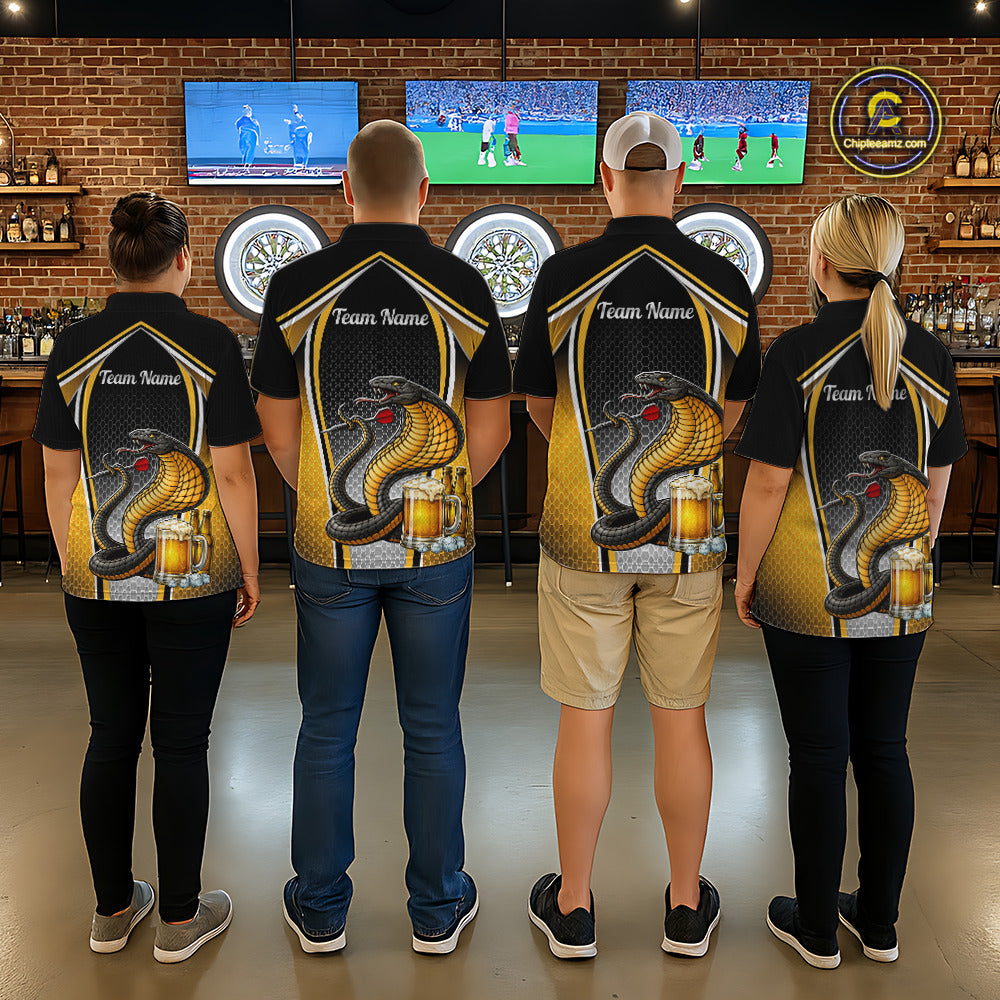 Funny Cobra Cheer Beers Polo & 1/4-Zip Shirt Custom Black & Yellow Cobra Men Best Dart Team Shirts NYN2897