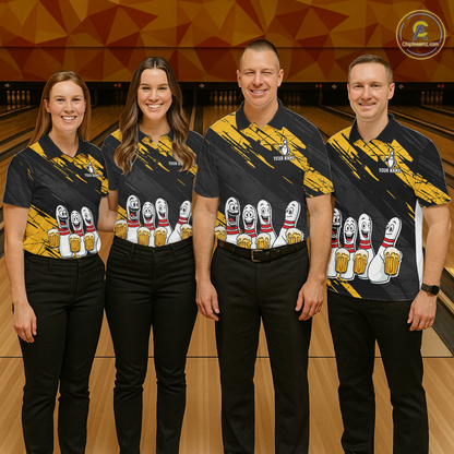 Custom Yellow Funny Bowling Tournament Jersey for Women Bowling Team Shirts Polo & 1/4 Zip HNT178