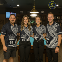 Load image into Gallery viewer, Custom Black and Gold Tribal 9 Ball Pool Billiard Shirt for Men Billiard League  Polo &amp; 1/4 Zip NNT155