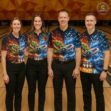 Load image into Gallery viewer, Custom Flame Shark and Alligator Bowling Jersey for Men Bowling Uniform Bowling Team Shirts HNT248
