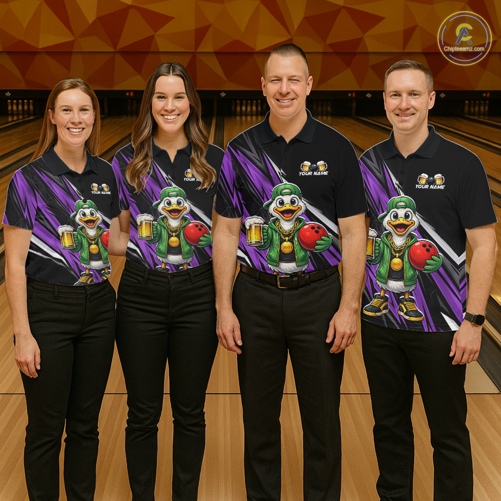 Custom Purple Beer Duck Bowling Shirt for Women Duck Funny Beer Bowling Team Jersey HNT276