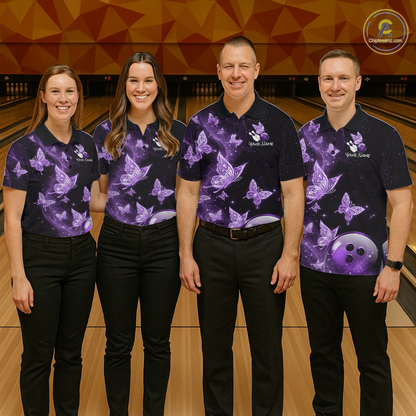 Custom Purple Galaxy Butterflies Bowling Shirt for Women Butterfly Bowling Team Jersey Bowling League HNT277