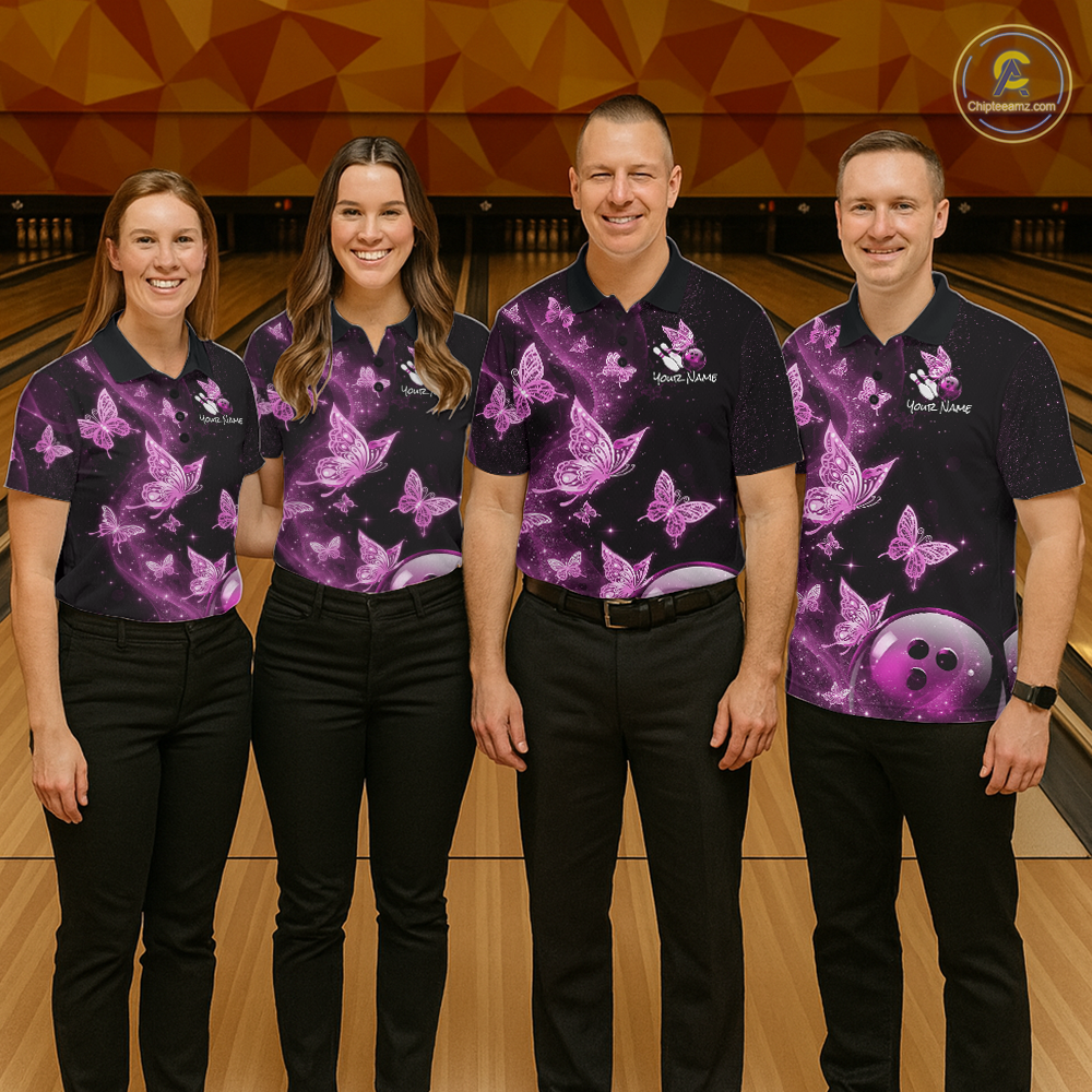 Custom Pink Galaxy Butterflies Bowling Shirt for Women Butterfly Bowling Team Jersey Bowling League HNT277
