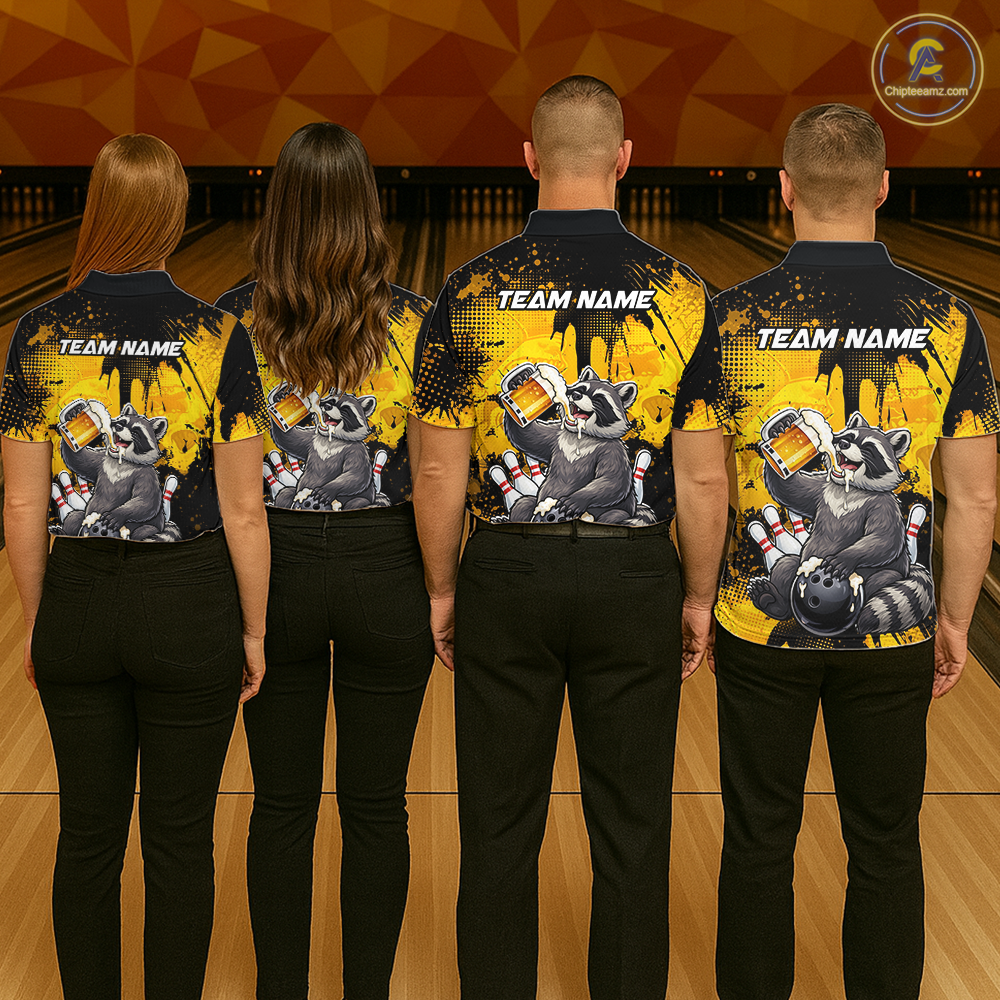 Custom Beer Raccoon Bowling Jersey for Women Bowling Polo & 1/4 Zip Bowling Team Shirts HNT270