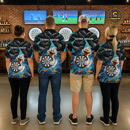 Custom Turquoise Duck Funny Dart Shirt Dart Team Jersey for Men Dartboard Polo & 1/4Zip NNT167