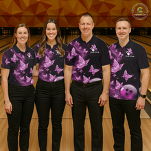 Load image into Gallery viewer, Custom Pink Galaxy Butterflies Bowling Shirt for Men Butterfly Bowling Team Jersey Bowling League HNT277