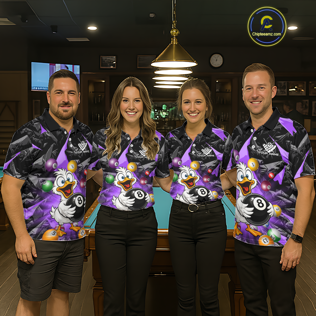 Custom Purple Funny Duck 8 Ball Pool Shirts Billiard Shirt for Women Billiard Team Jersey League NNT172