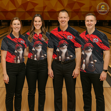 Load image into Gallery viewer, Custom Funny Cat Red Bowling Jersey for Women Bowling Polo &amp; 1/4 Zip Bowling Team Shirts HNT198