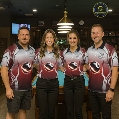 Black And Red 8 Ball Pool Men Billiard Polo & Quarter Zip Shirt Custom 8  Ball Billiard Team Jersey NYN2986