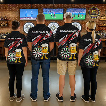 Custom Red Funny Beer Dart Shirts for Men Darts Team Jerseys Dart Tournament Polo & 1/4 Zip NNT139