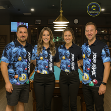 Load image into Gallery viewer, Custom Blue Flame Skull 9 Ball Pool Billiard Shirt for Men Polo &amp; 1/4 Zip, Billiard Team Jerseys NNT159